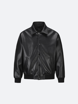 Leather Bomber Jacket - Black - Flawless Flares